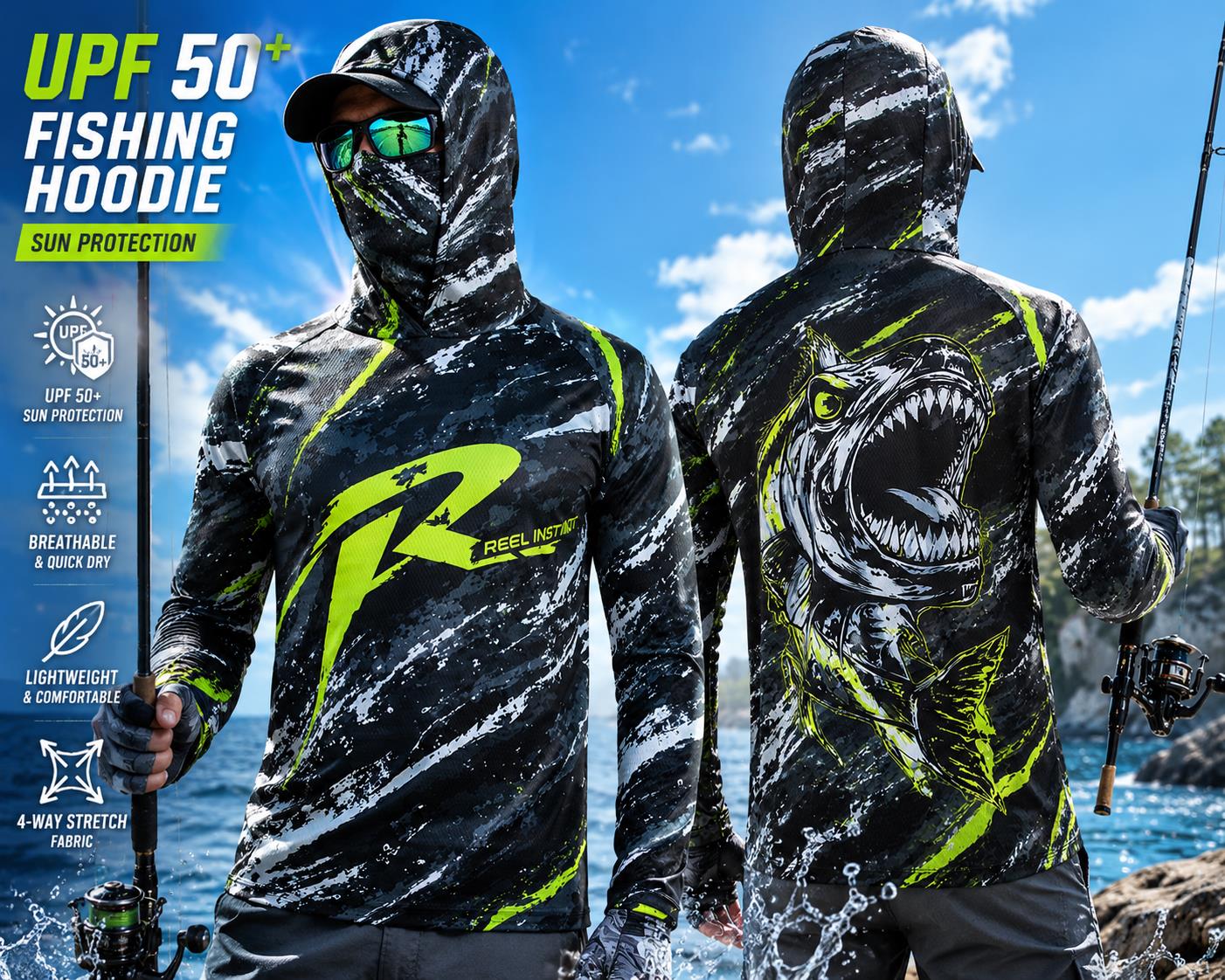 Fishing Mask Sun Protection - Maglia da Pesca Unisex a Maniche
