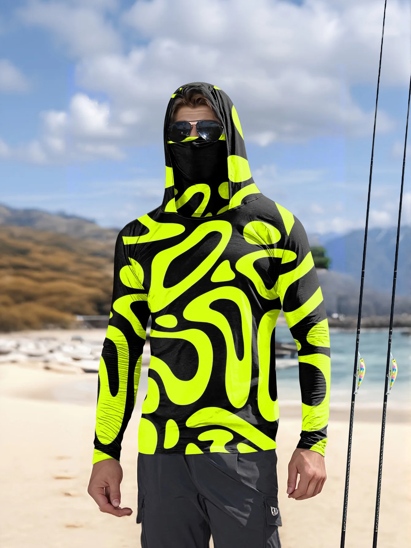 Fishing Mask Sun Protection - Maglia da pesca da uomo con